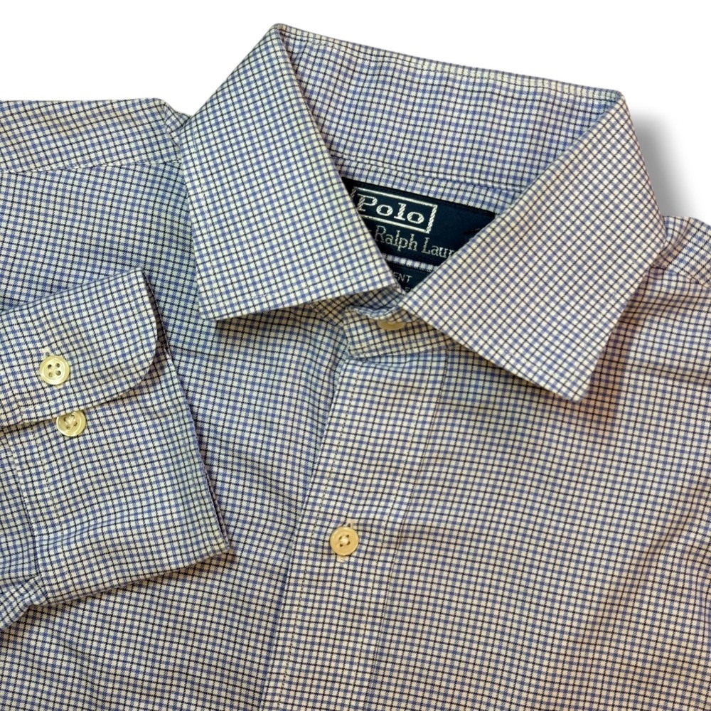 Polo Ralph Lauren Dress Shirt Mens 15 Medium Blue Regent Classic Fit Micro-Check